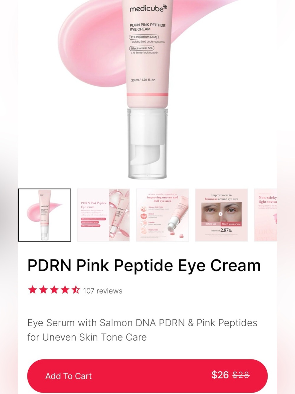 Medicube | PDRN Pink Peptide Eye Cream Sodium DNA Niacinamide Firmer Looking NWT - Picture 12 of 13
